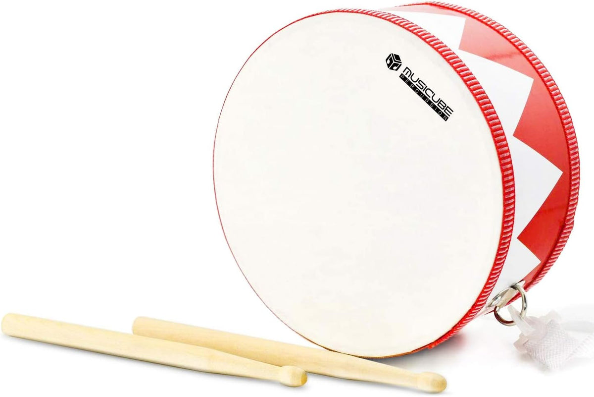 Kids Drum Set 8-Inch Wooden Drum Toys with an Adjustable Strap and 2 - 8-inch Red