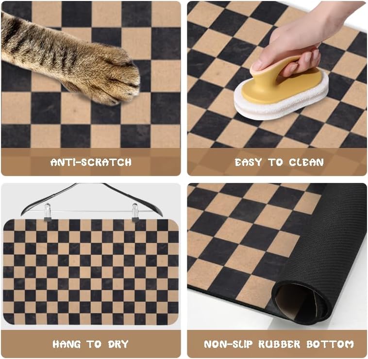 Dog Food Mats for Floors Waterproof - Plaid Brown / 24"L x 16"W - image 2