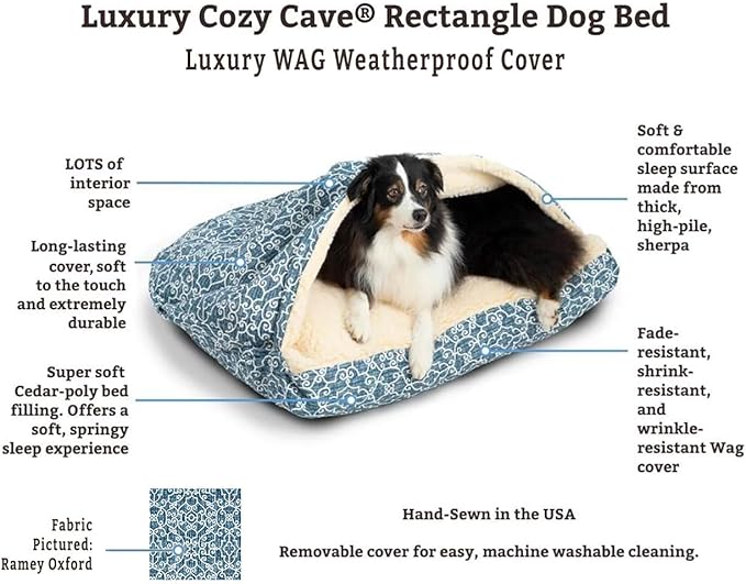 Snoozer Pet Products Luxury Rectangle Cozy Cave, Wag Collection, Extra Large, Starpatch Red Diamond