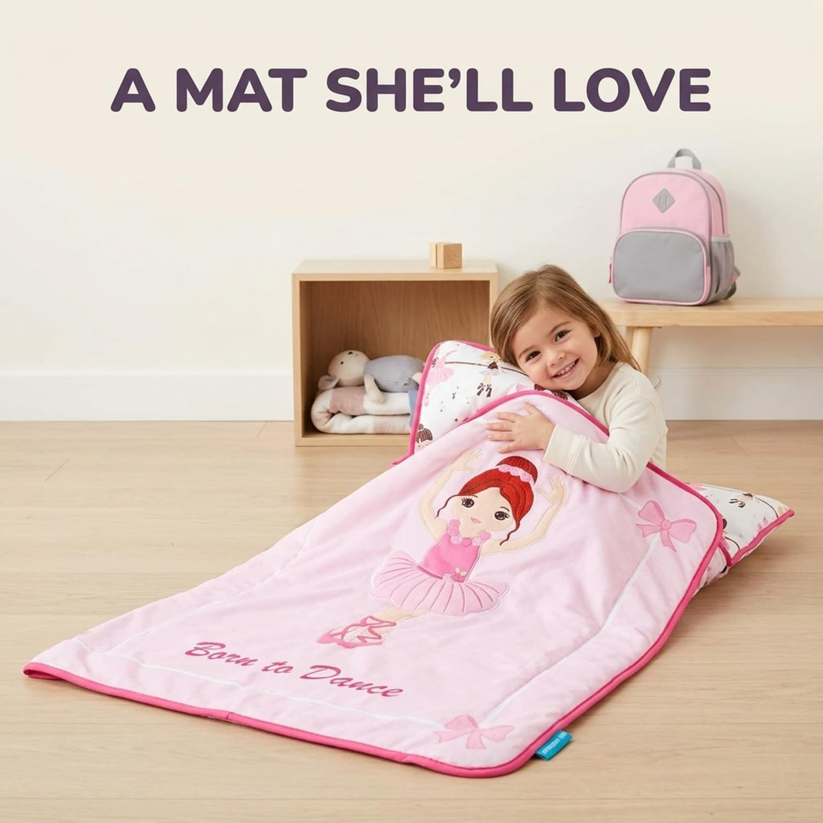 EVERYDAY KIDS Born to Dance Ballerina toddler nap mat with removable pillow and attached blanket - view 16