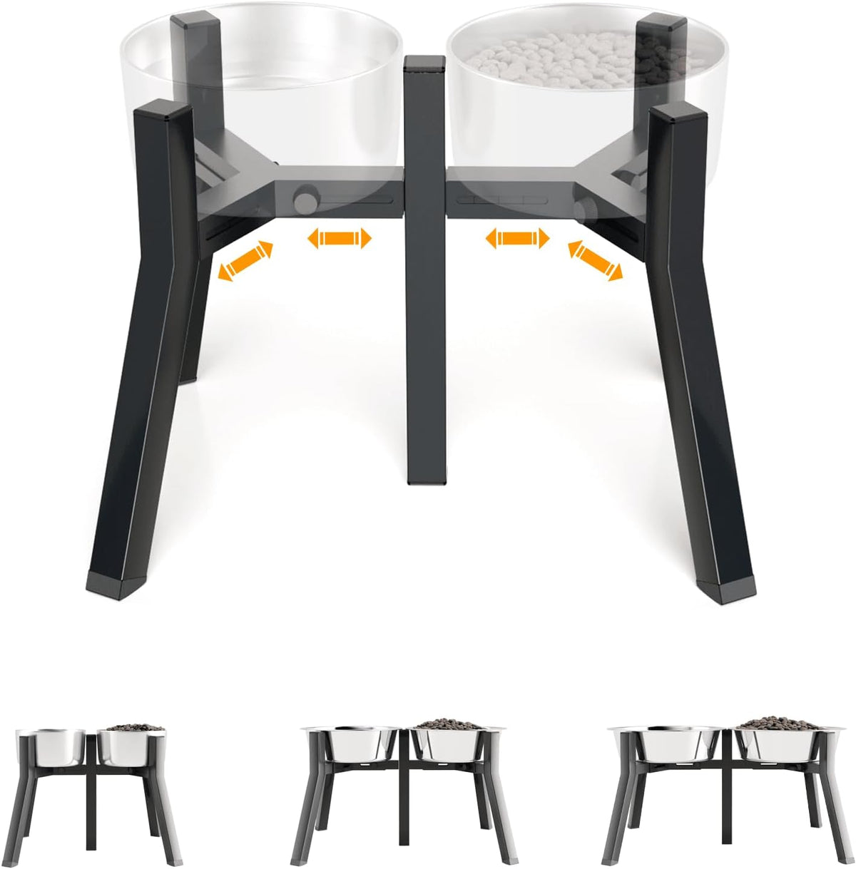 Dog Bowl Stand for Medium Large Dogs - 1 Pack - Black, 2-in-1, Square / Height: 11", Width: 7-10.6"