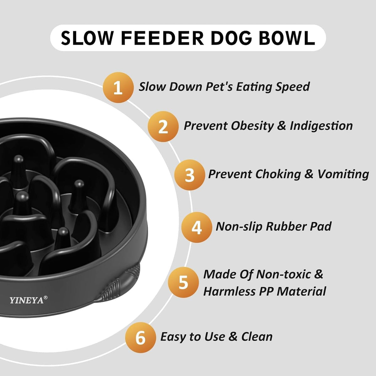 YINEYA Slow Feeder Dog Bowl for Medium Dogs - Large / G - Black - image 2
