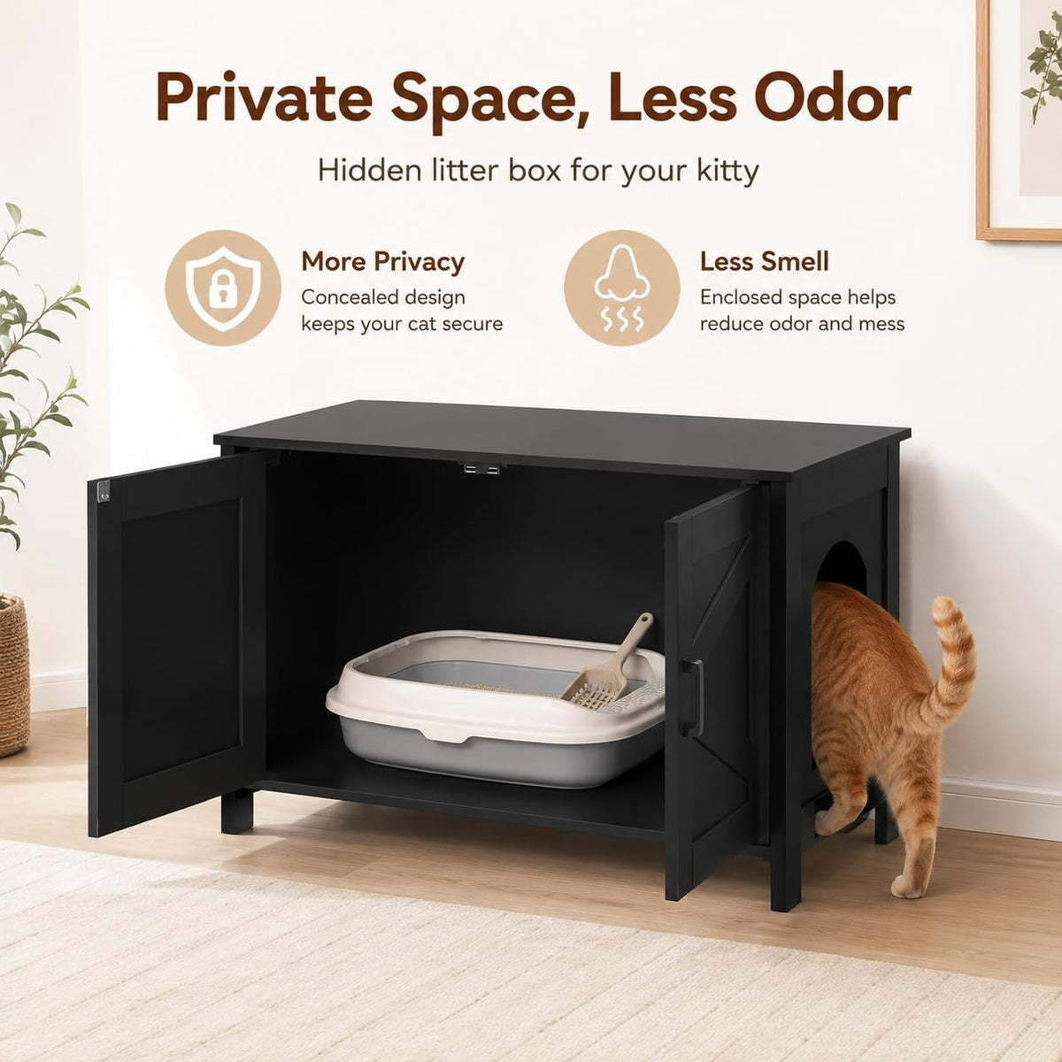 31.5" L Cat Litter Box Enclosure with Barn Door - 31.5"L / Black - image 2