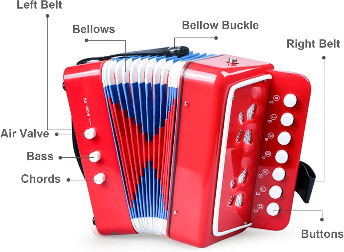 Tosnail small red accordion with 10 keys and buttons for beginners - view 3