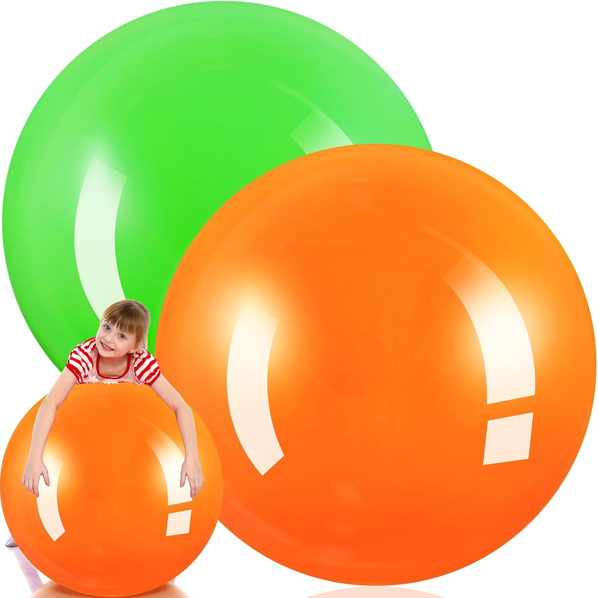 Jenaai giant inflatable bouncy balls in red and blue, 30 inches across