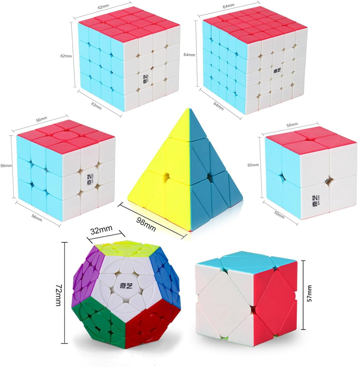 Speed Cube Set, ROXENDA 2x2 3x3 4x4 5x5 Skew Megaminx Pyramid Cube Bundle – Fun for Kids & Family - Stickerless 7pack-speedcube - image 2