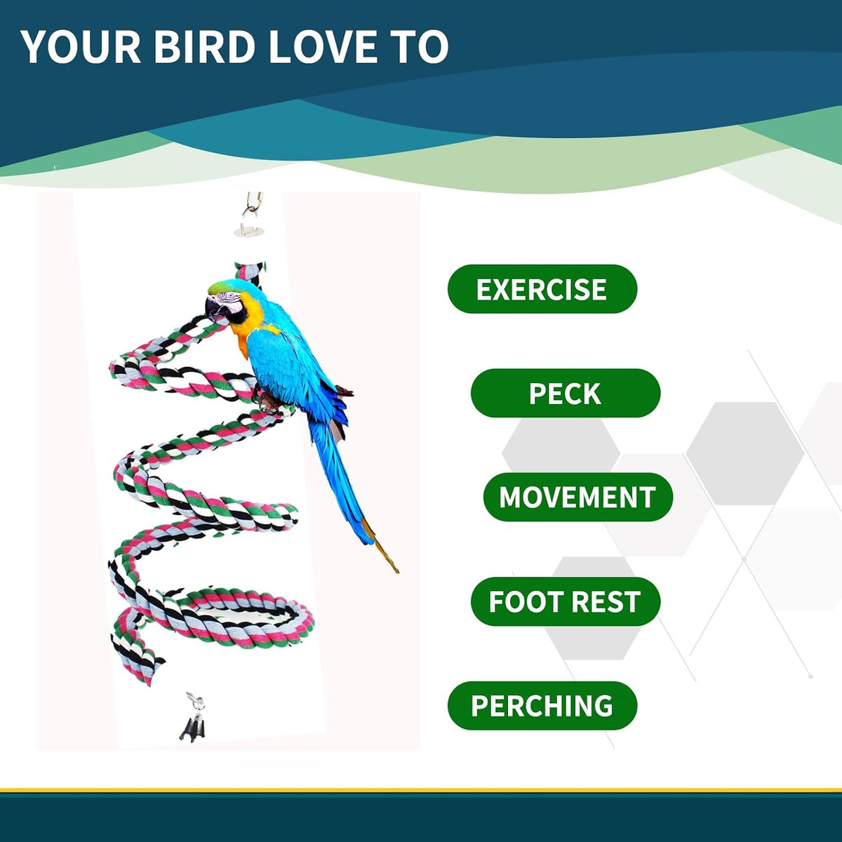 94.4inch Length Colorful Cotton Bendable Rope Perch Swing Bird Chew - 94.4'x1pc - image 4