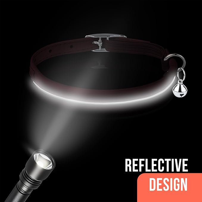 OOPSDOGGY Rolled Leather Cat Collar with Bell, Reflective Kitten Collars with Buckle Include Safety Elastic Strap - Adjustable Small Pet Collars for Boy Girl Cats (Burgundy)