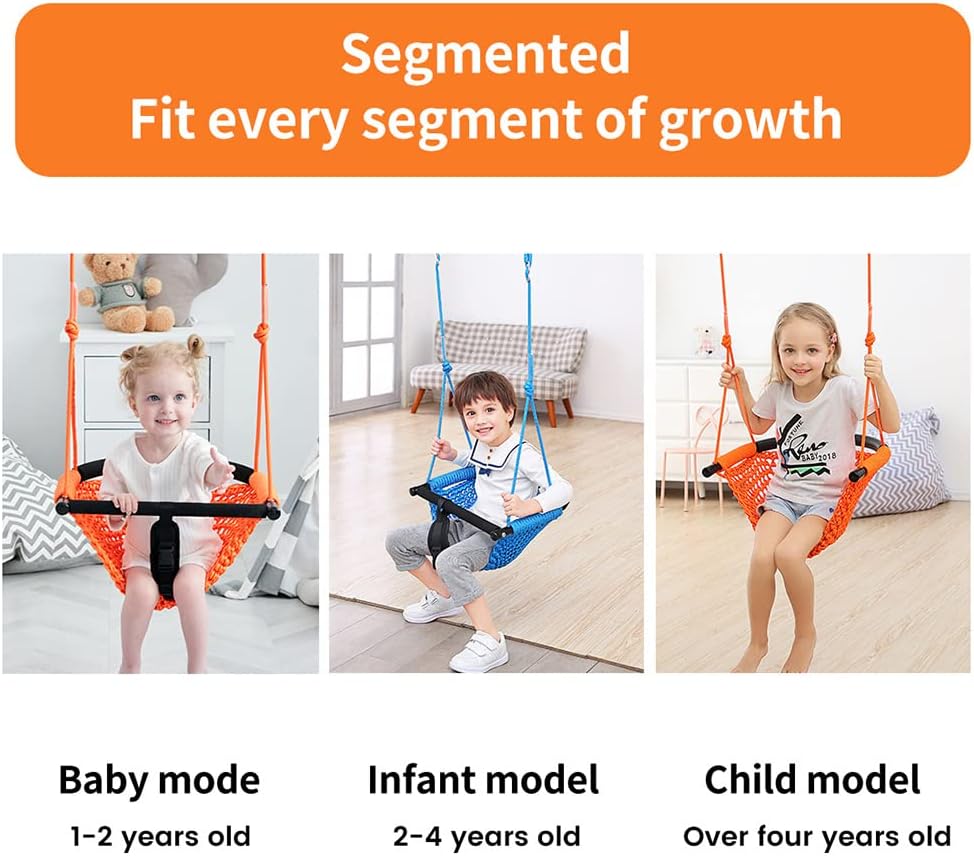 2 -in - 1 Toddler Swing. Swing Seat for kids Adjustable Ropes, for Kids Heavy Duty Rope Play - Orange - image 3