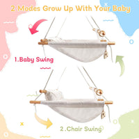 Tislly indoor outdoor baby swing in grey cotton with beech wood frame and 5-point belt - view 14