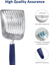 Cat Litter Scoop, Aluminum Alloy Sifter, Kitty Metal Scooper - Small / FLAT Aluminum \ #01 Blue Handle - image 4