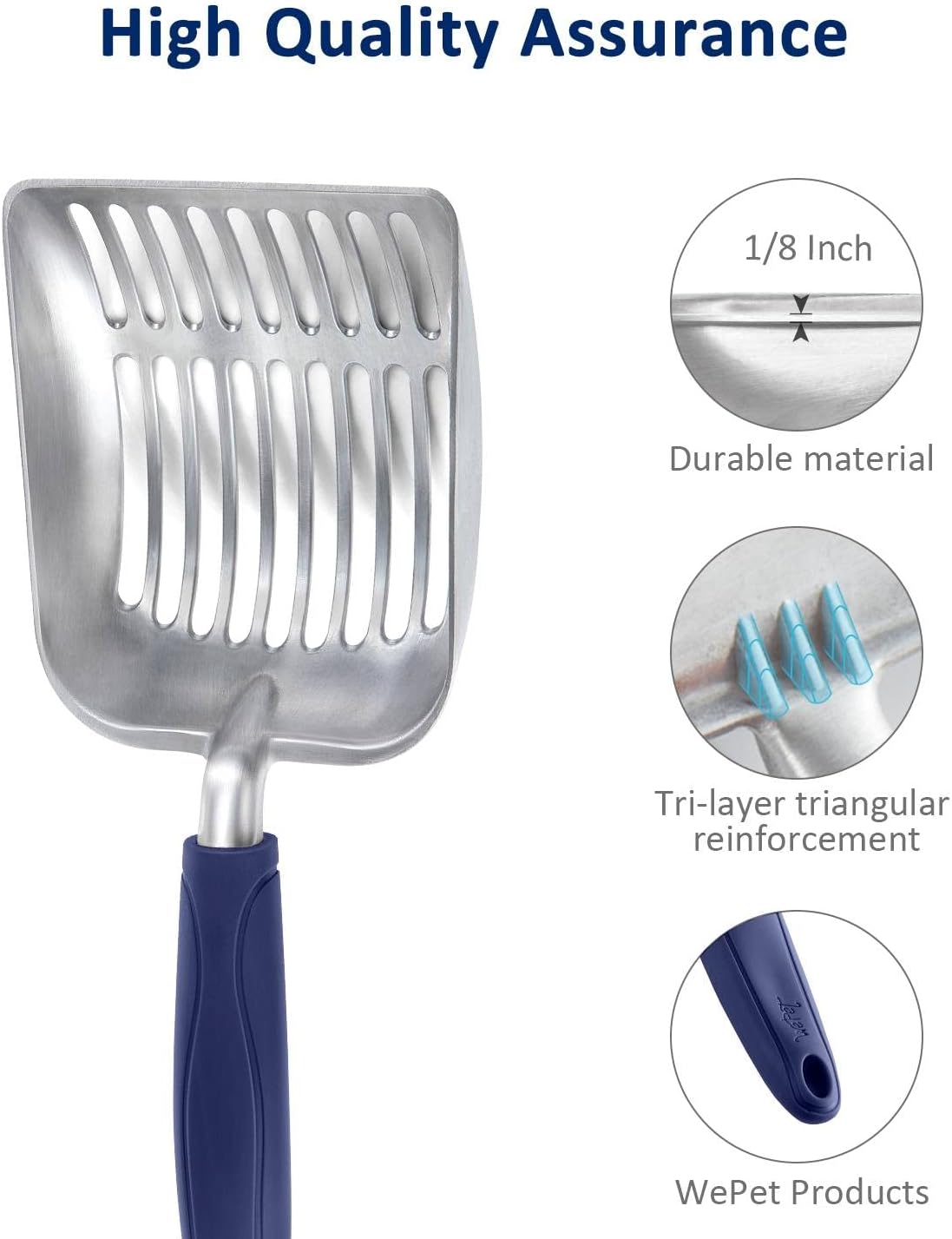 Cat Litter Scoop, Aluminum Alloy Sifter, Kitty Metal Scooper - Small / FLAT Aluminum \ #01 Blue Handle - image 4