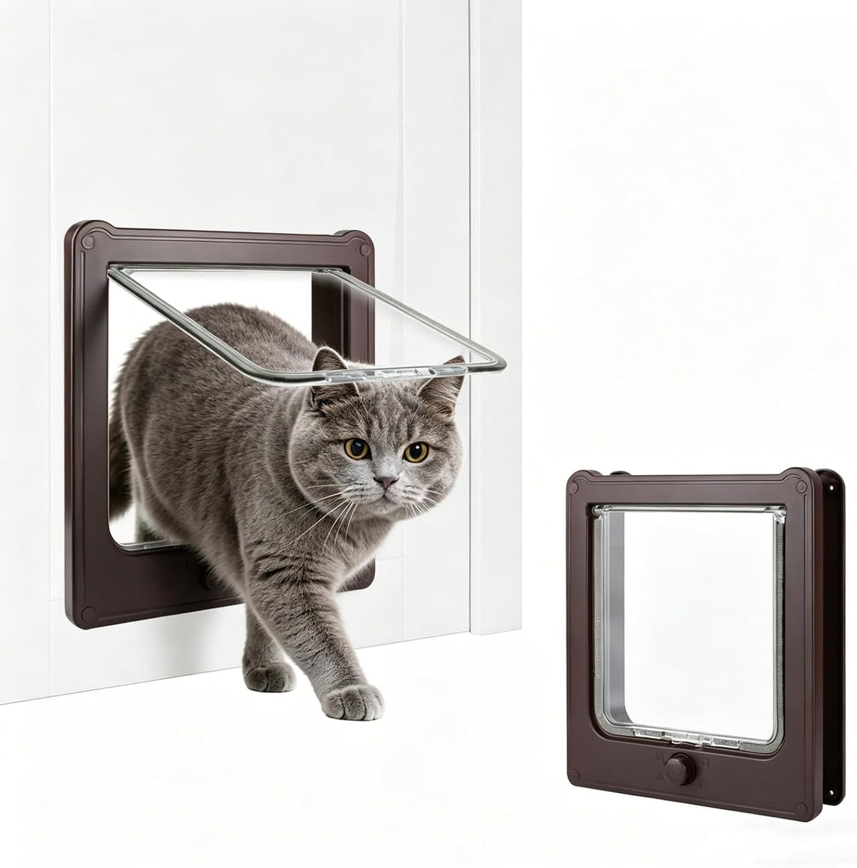 NAMSAN Cat Door Interior Door, Brown, Flap Opening 7.1" x 7.3"