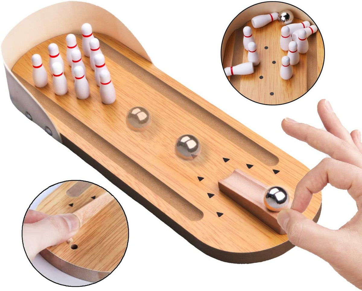 Table Top Mini Bowling Game Set-Tabletop Wooden Board Mini Arcade - image 3