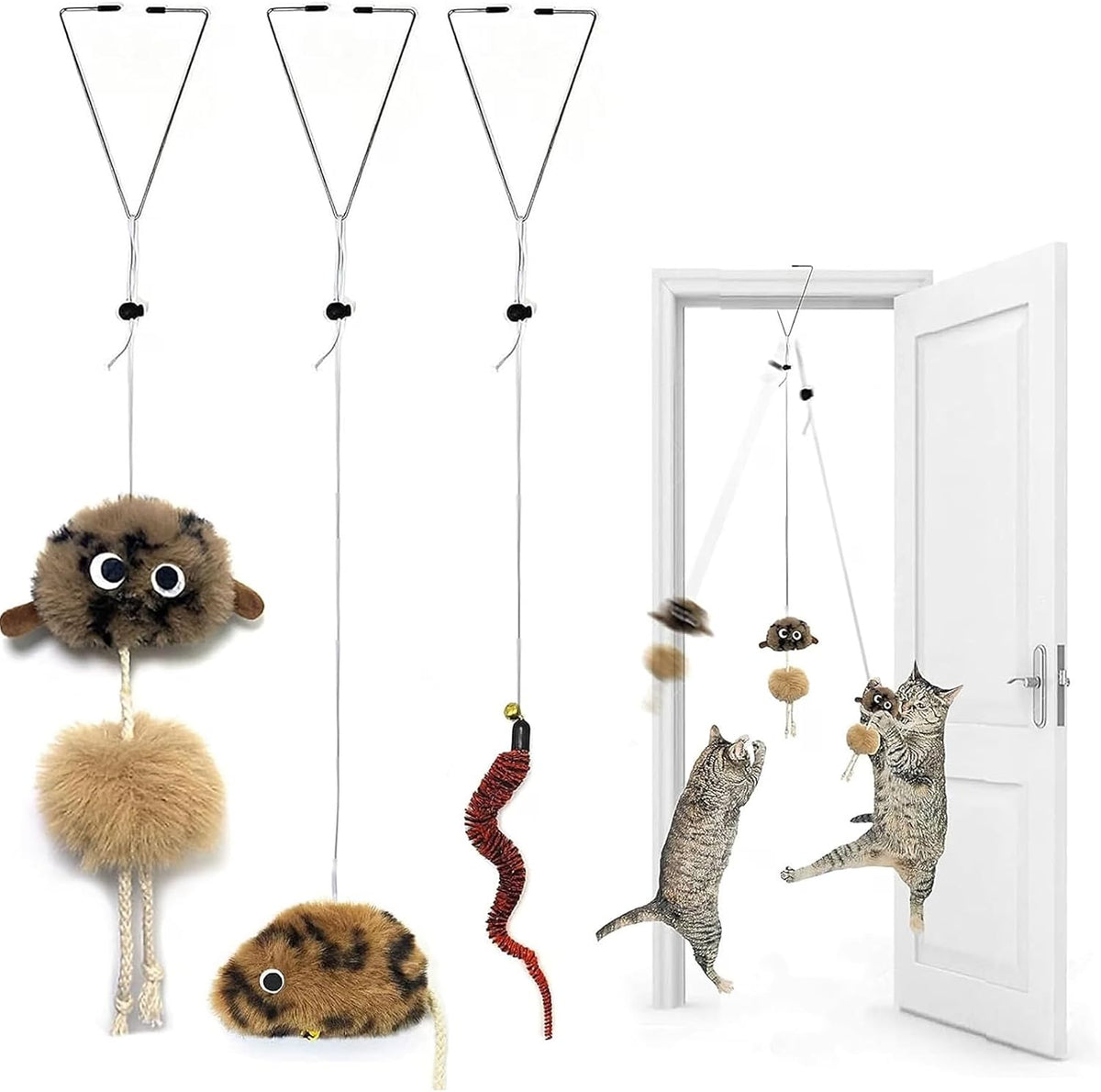 Cat Toys for Indoor Cats,Interactive Door Hanging Cat Toys Attached with Catnip/Feathers/Birds/Worm - 003 / quantity
