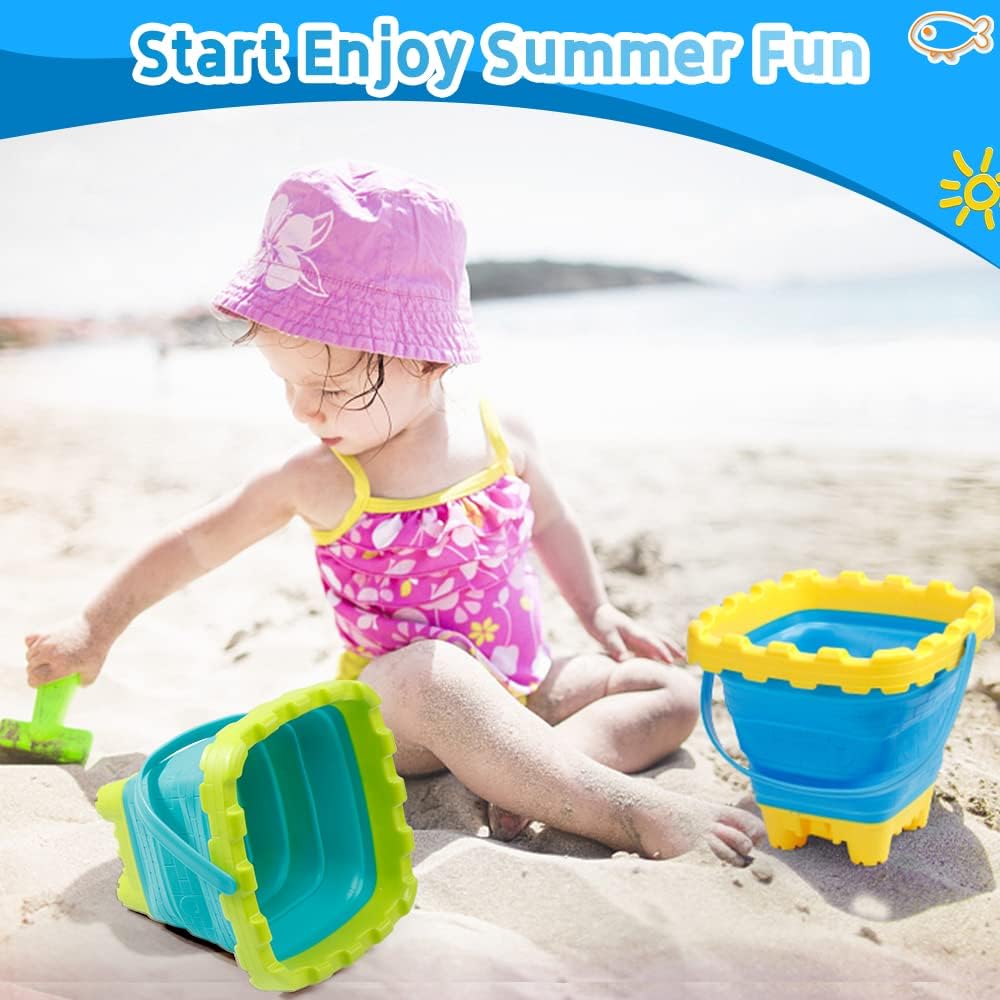 Anzmtosn castle sand buckets 3 pack, 7 inch green and blue beach pails with handles - view 7