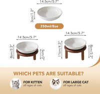 Elevated Cat Bowls, Ceramic Cat Bowl with Bamboo Stand Wide Opening – Essentials for Cats - White / Stripe x1 + Acacia Wood - image 2