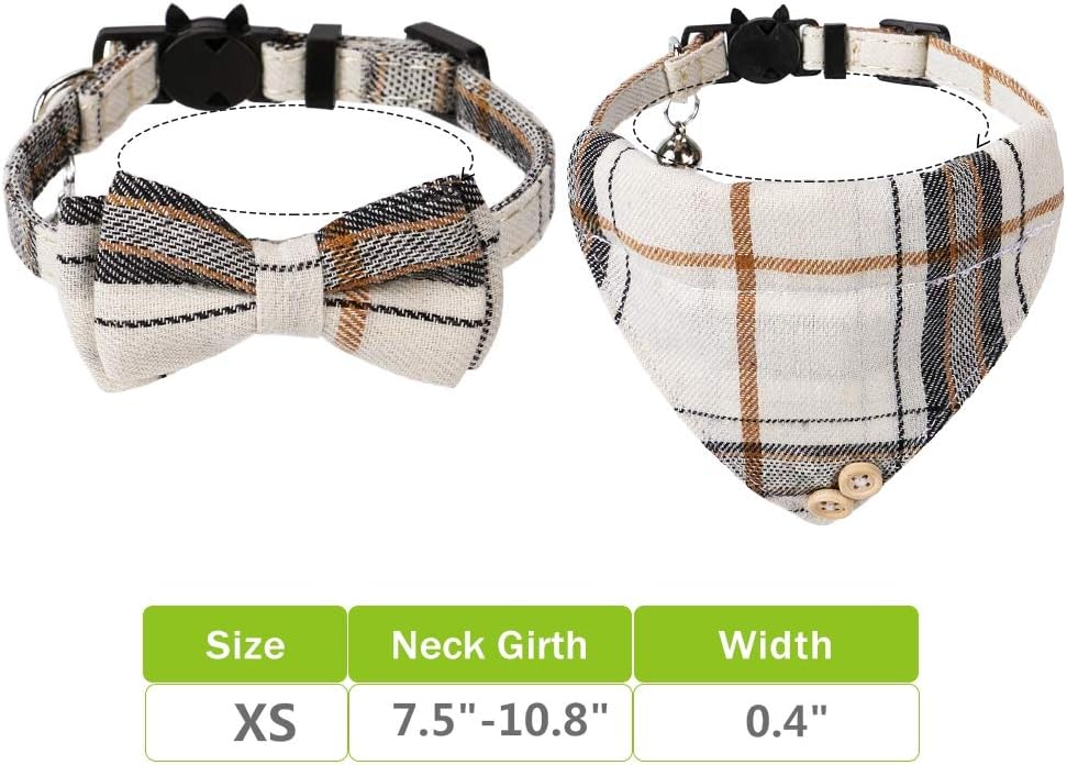 Faleela Breakaway Cat Collar with Bells - Beige bow+bandana - image 4
