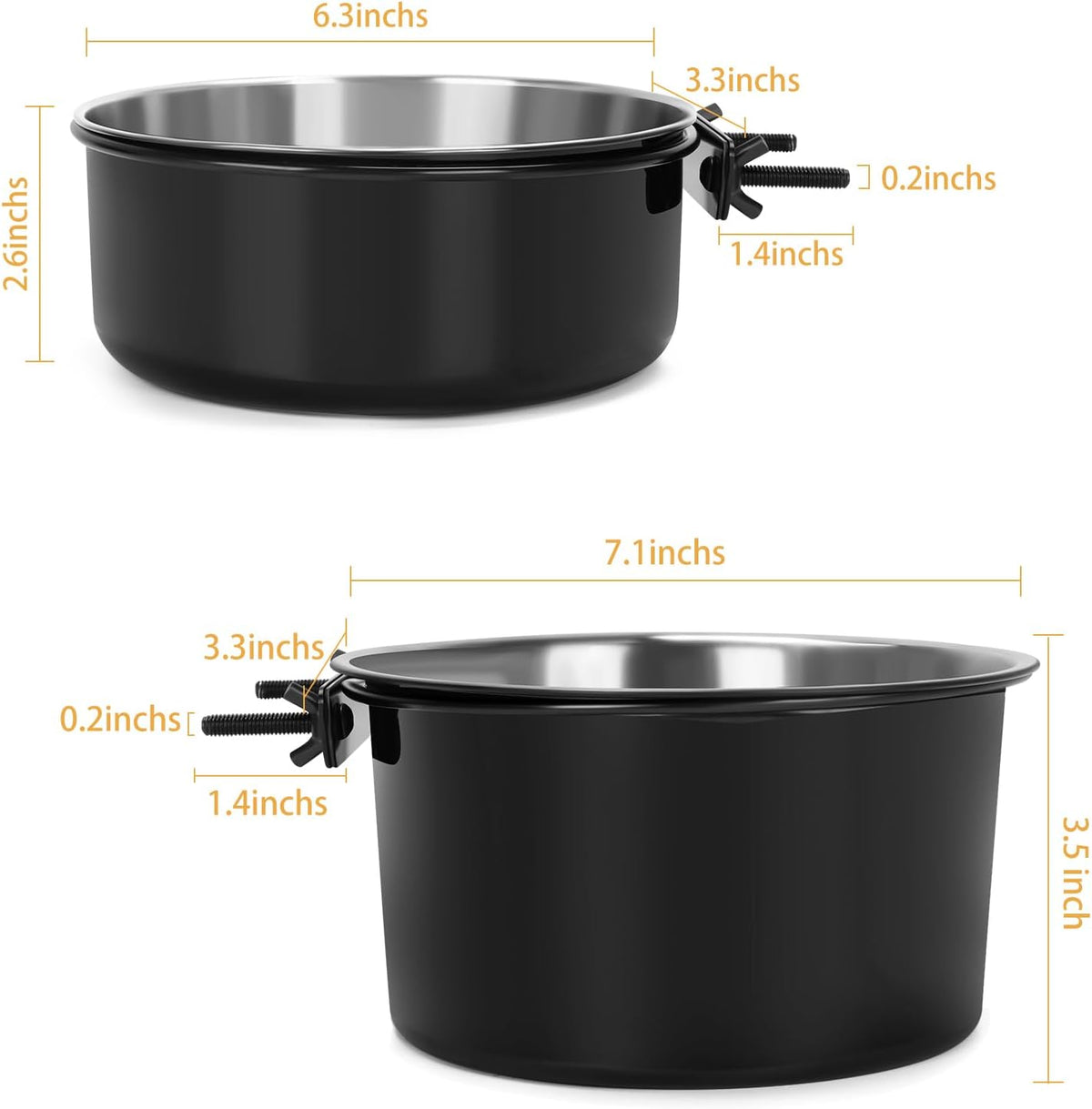 2 Pcs Stainless Steel Small Dog Crate Food Water Bowl - L (77 & 45 OZ) / Black - image 2