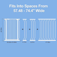 WAOWAO Extra Tall 40.55" Baby Gate 57.48-74.4" Wide Pressure Mounted Walk Through Swing Auto Close Safety White Metal Toddler Child Dog Pet for Indoor Stairs,Doorways,Kitche
