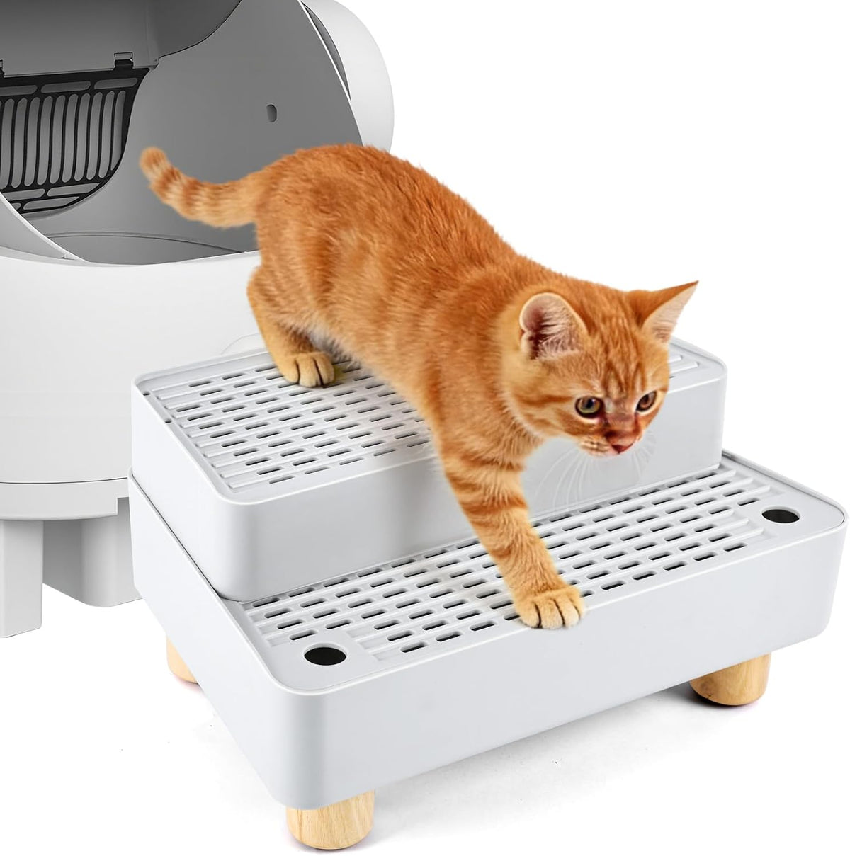 Adjustable Litter Box Step, Cat Ramp for Litter Box, 2 Steps - Light Grey / 2 step