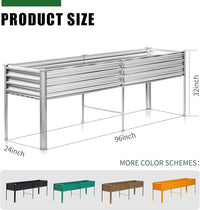 Land Guard Galvanized Raised Garden Bed with Legs, 96×24×32in Raised Garden Beds Outdoor with Drainage Holes, Planter Boxes Outdoor for Backyard, Patio, Balcony, 800lb Capacity, Silver