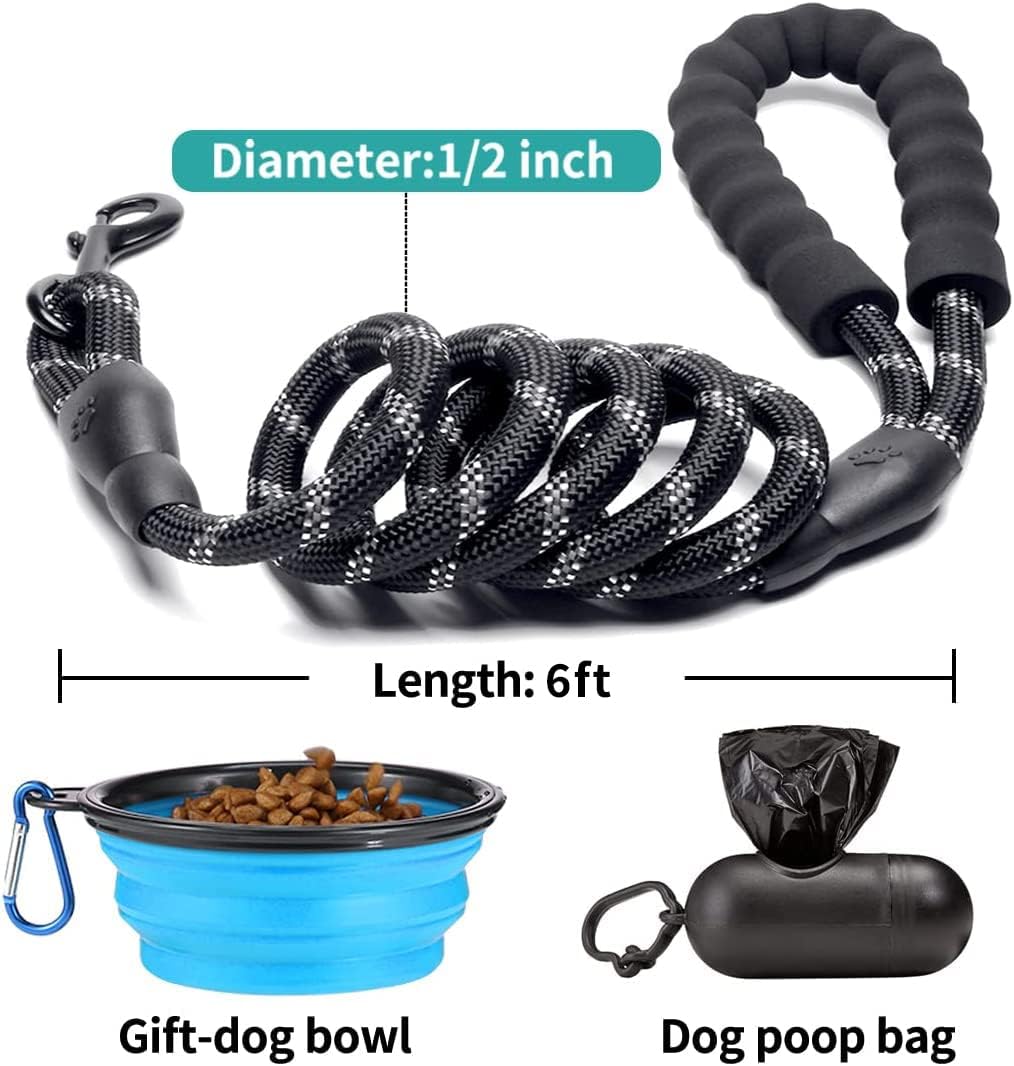 COOYOO 2 Pack Dog Leash 5 FT Heavy Duty - 1/2"x 6 FT (18~120 lbs.) / Set 2-Black+Blue - image 4