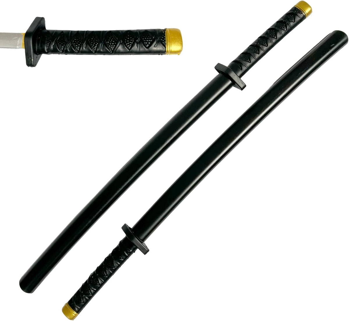 QUEQUAQUI set of two 26.5 inch foam samurai swords with detailed handles and metallic-look blades