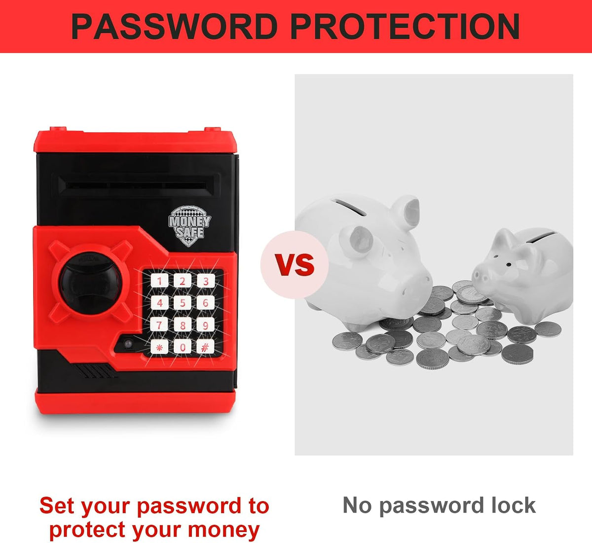 Pup Go ATM Piggy Bank for Kids, Password Electronic Kids Safe - Red - image 3