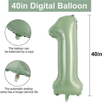 TONIFUL 40 Inch Red Number 3 Balloons Large Foil 3rd Birthday - Sage Green / Number 1 - image 2