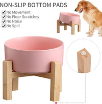 Pink Elevated/Raised 15°Tilted Anti Slip Ceramic Dog Bowl for Medium & Large Breeds,Slanted Bulldog Big Face Pet Food Water Feeding Dish with Stand (7.6 Cups/60OZ)