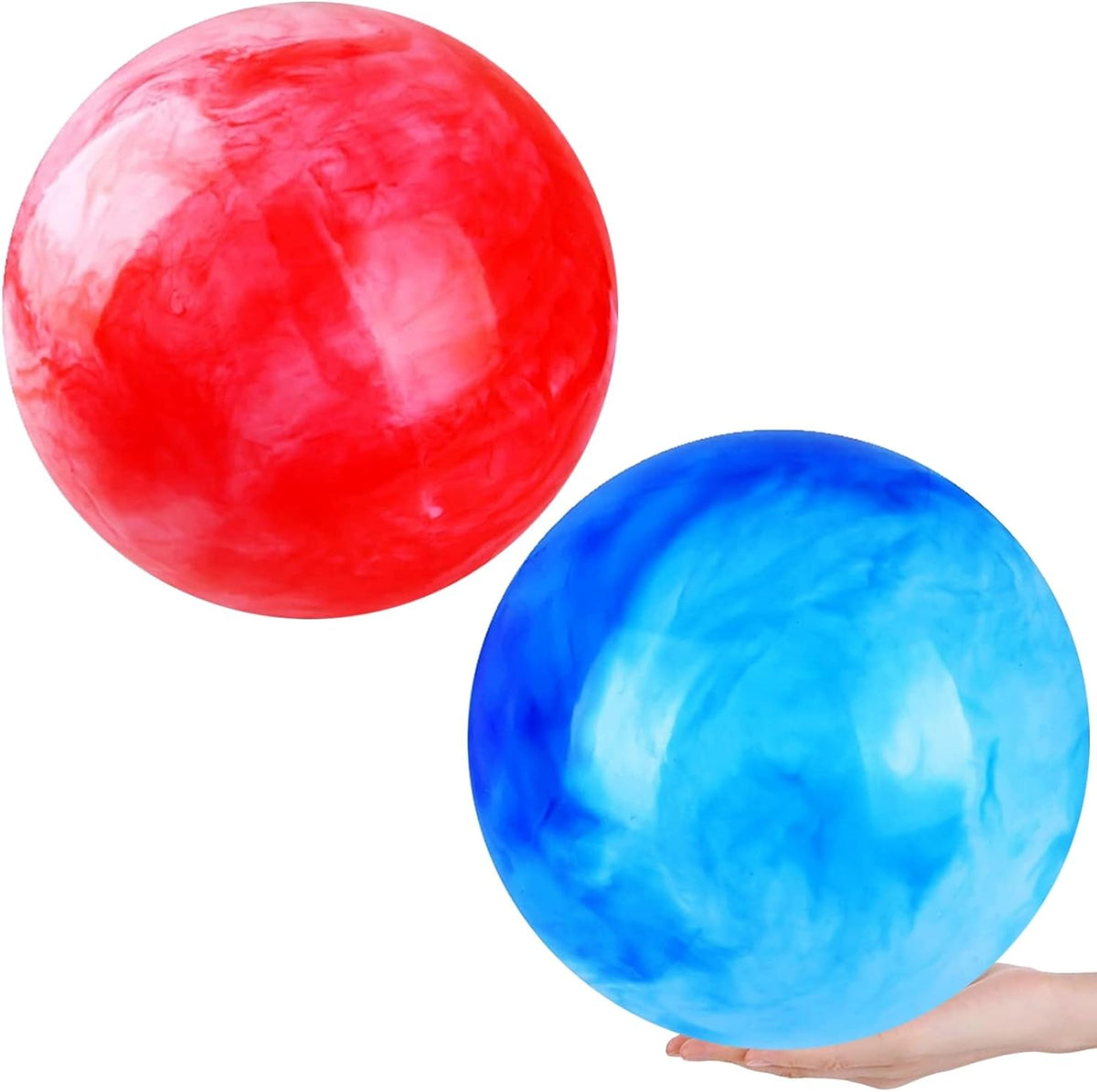 2 Pcs Playground Balls for Kids, Inflatable Bouncy Balls, Red - Red, Blue / 15 inch