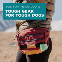 Wilderdog Utility Fanny Pack stores Treats, Balls, Keys in 3 Pockets with adjustable strap and Poop Bag dispenser (Huckleberry)