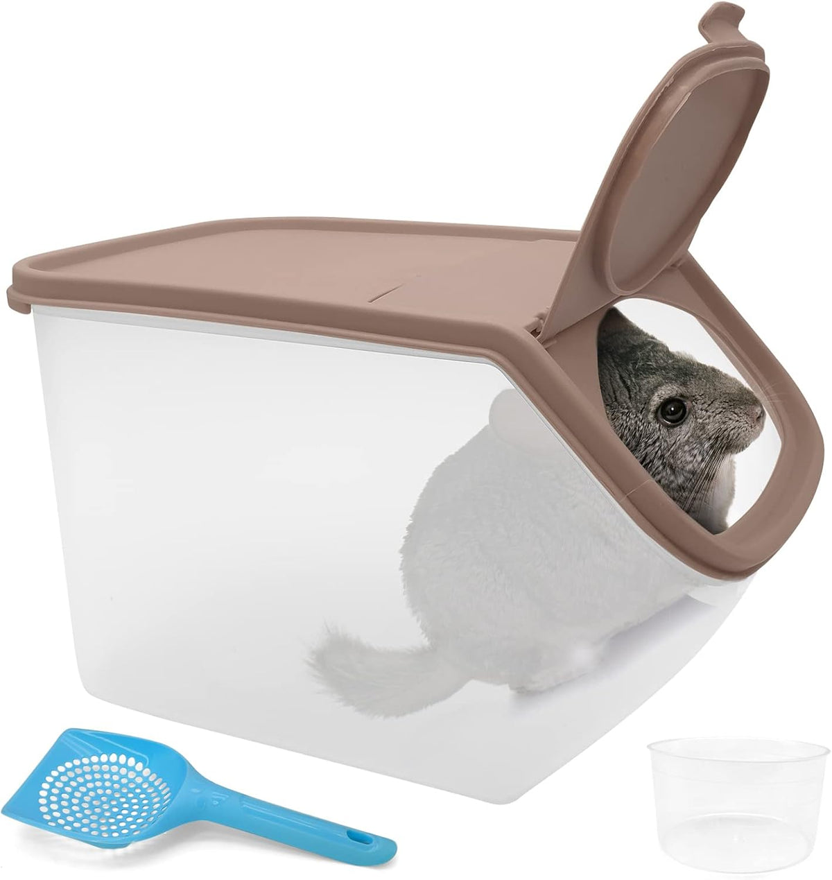 BNOSDM Chinchilla Sand Bath Container Hamster Dust Tub House – Essentials for Small Pets - Coffee