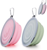 SLSON Dog Bowls Pet Collapsible Bowl with Cover Lids - Fairy Pink and Sprout Green / Large Two-Tone