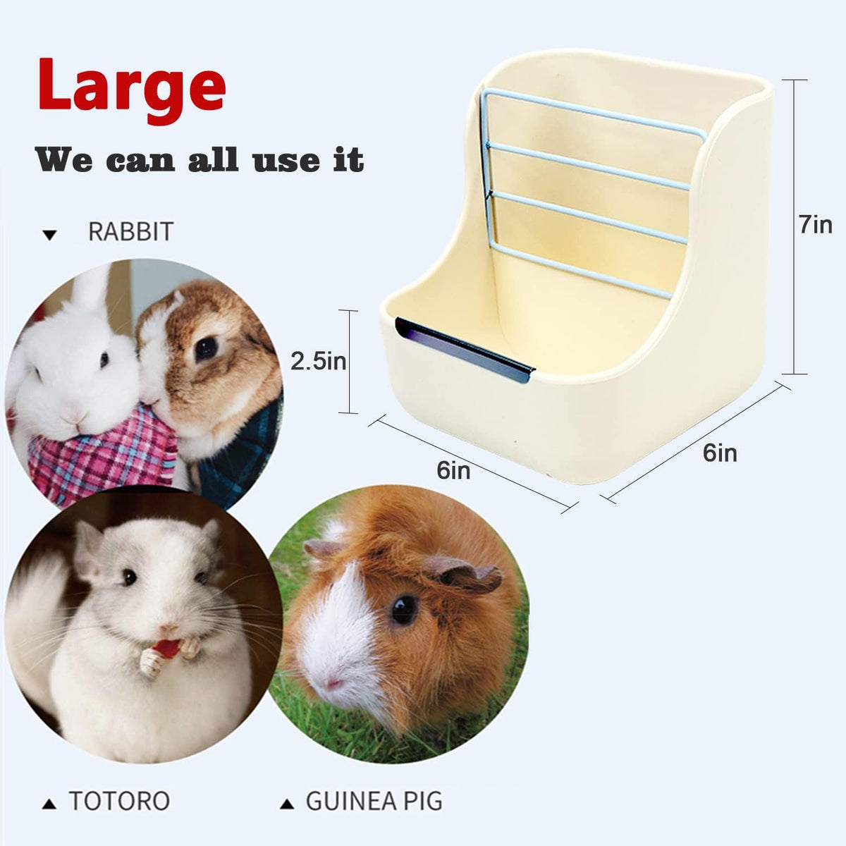 HERCOCCI Rabbit Hay Feeder and Water Bottle Set, Chinchilla - WHITE / Large - image 2