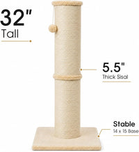 PAWSCRAT 32-Inch Tall Cat Scratching Post, Sisal - X-Large / Beige - image 2