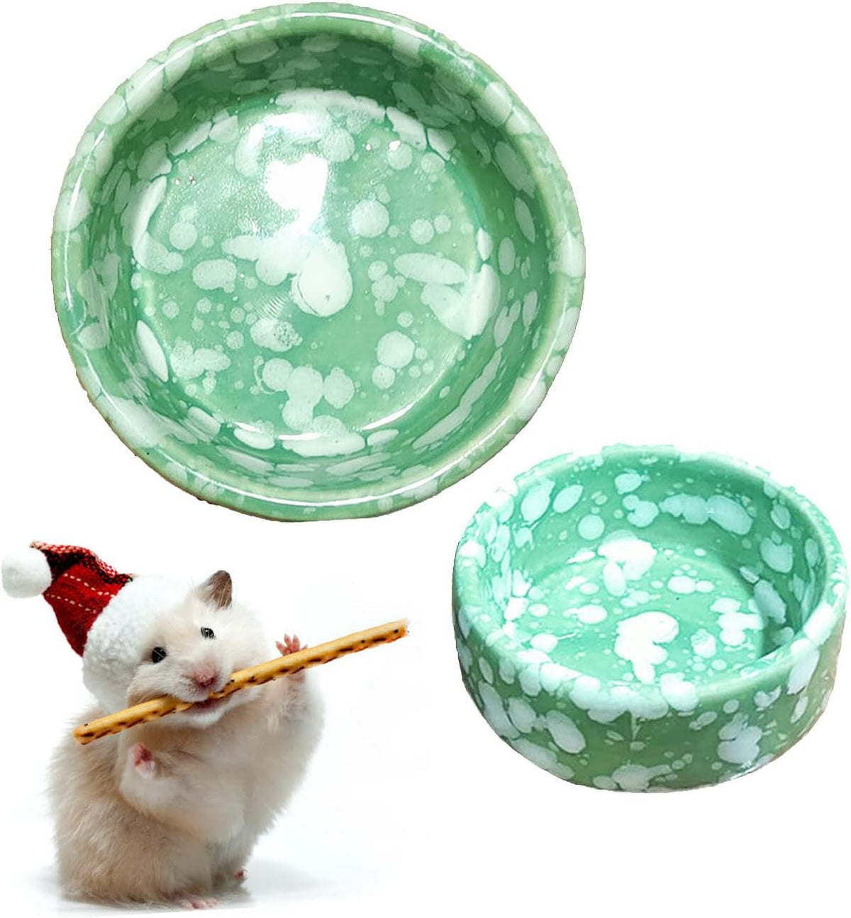2 Pcs Hamster Food Bowl Guinea Pig Ceramic Water Bowl Small Animal - Green / 2Pcs:S