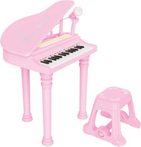 Losbenco kids piano keyboard toy with 31 keys, microphone and stool in pink - view 2