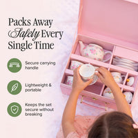 Giggle & Honey white floral tea party set for girls with porcelain teapot, cups and carrying case - view 8