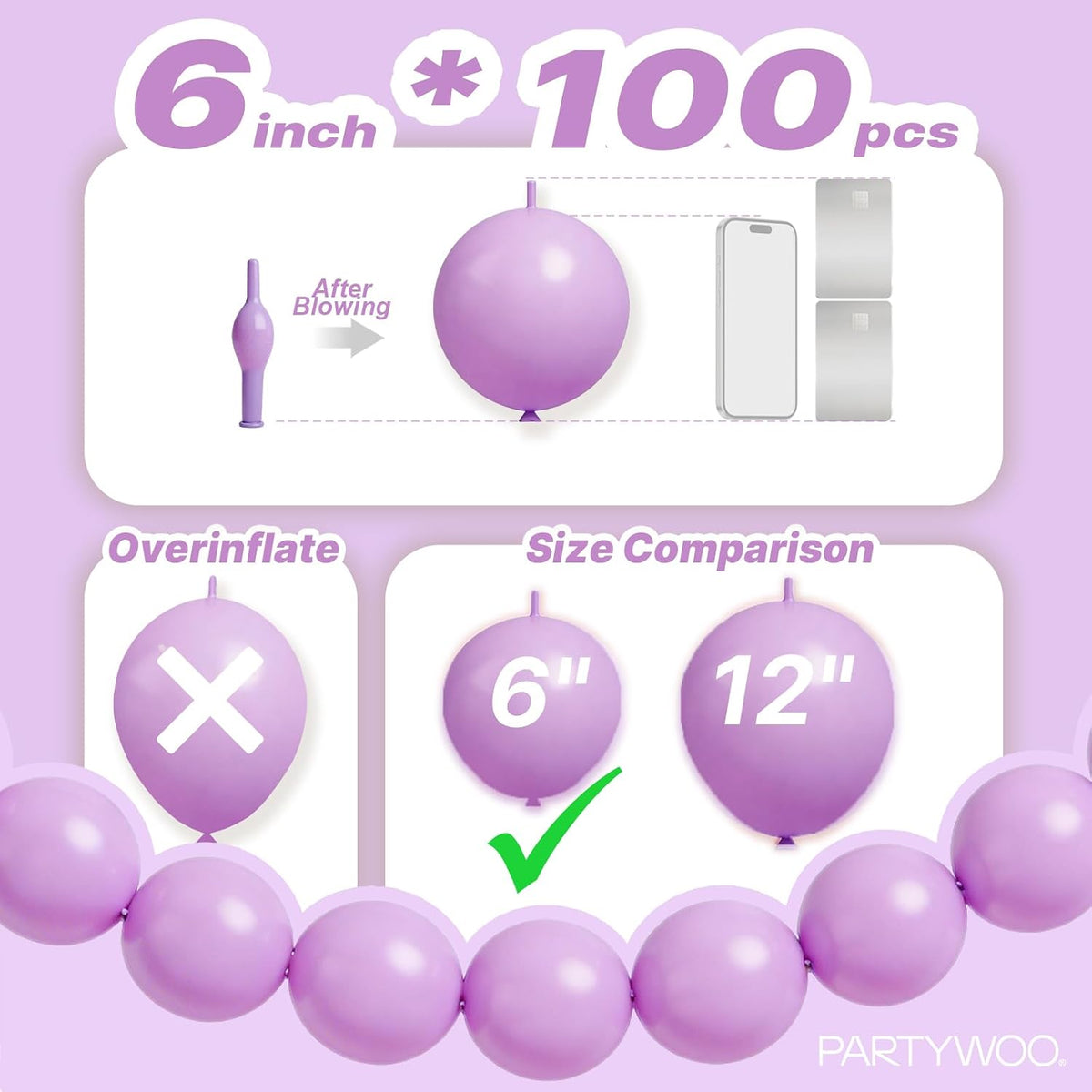 PartyWoo 100 white 6 inch linking balloons for garlands and arches - view 31