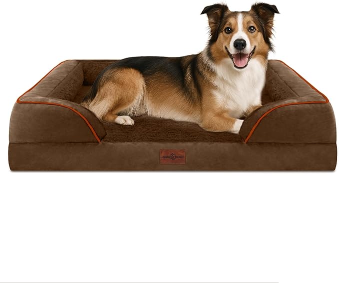 Comfort Expression Large Dog Beds Waterproof Orthopedic Foam Dog Sofa Beds Comfy Pet Bed with Washable Removable Cover & Non-Slip Bottom(Large,Chocolate Brown)