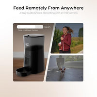 Smart HD Cat Feeder, 2 Way Audio + Voice Recording, Automatic Feeder for Dog with 1080p Night Vision Camera, WiFi App Controlled, Battery Backup, Anti Jam 6L Upto 15 Daily Meals, Black
