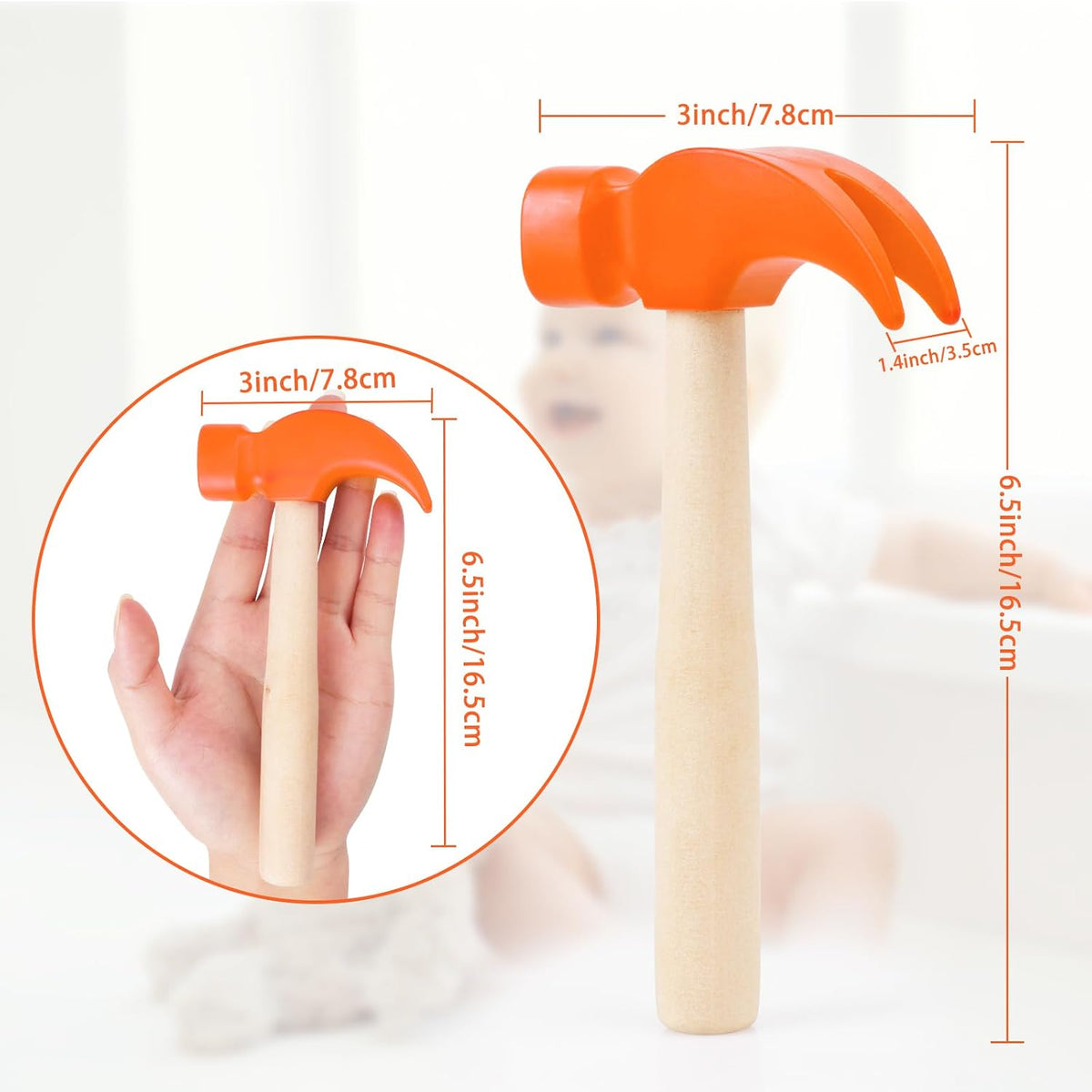 Hxezoc 2 Pack Wooden Hammer Toys Simulation Hammers Maintenance Tools - Orange / 1 Pack - image 2