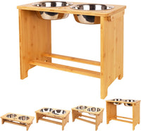 HTB Elevated Dog Bowls,Raised Dog Bowl Stand with 2 Stainless Steel Bowls,Elevated Raised Dog Bowls - X large-14"tall,48 Oz bowl / Bamboo