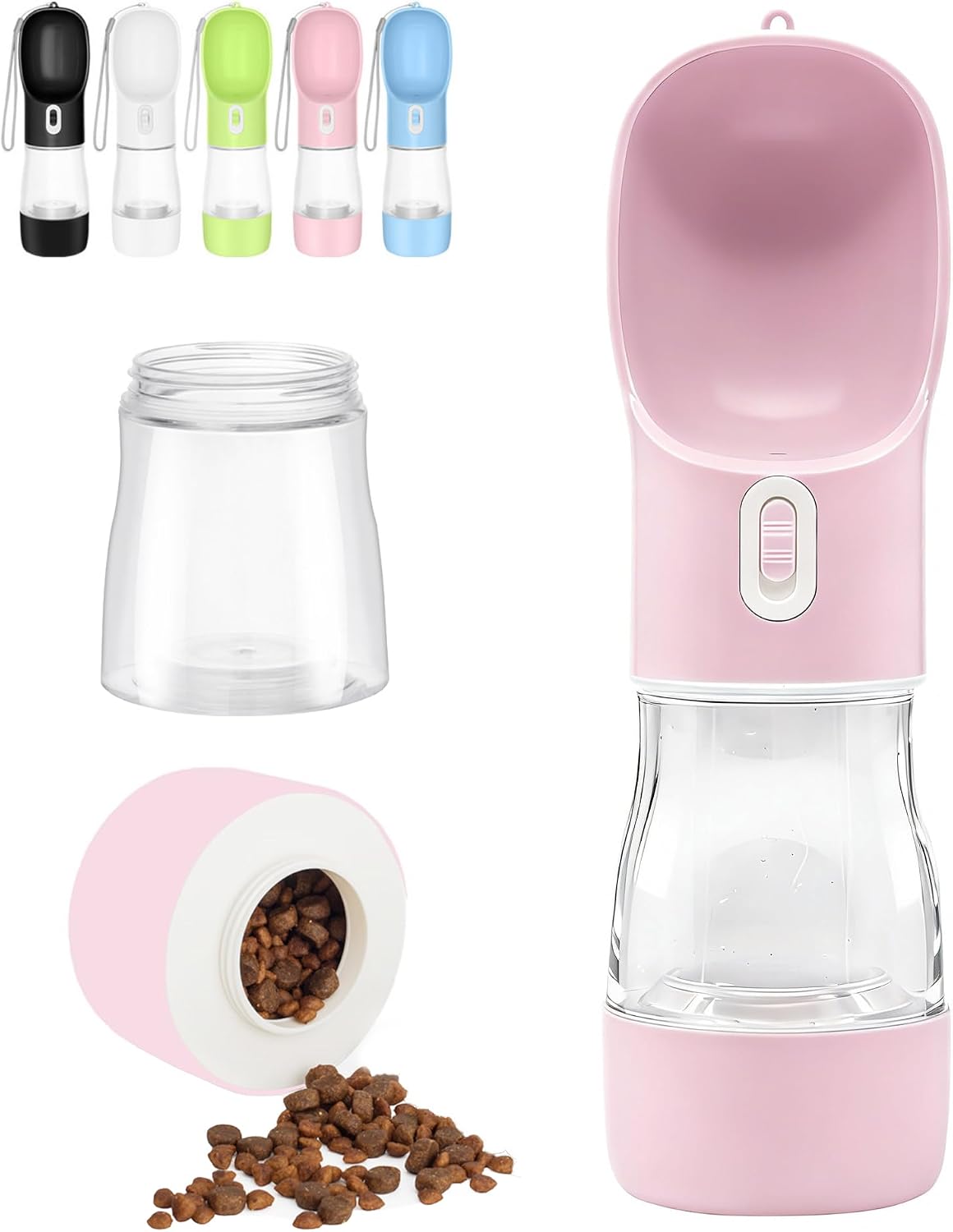 Portable Dog Water Bottle with Food Container Dishwasher Safe-Pink – Essentials for Dogs - Light Pink