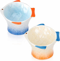 2 Pcs Elevated Cat Bowls, Raised Ceramic Food Bowls, Blue, Green – Essentials for Cats - Blue,Orange