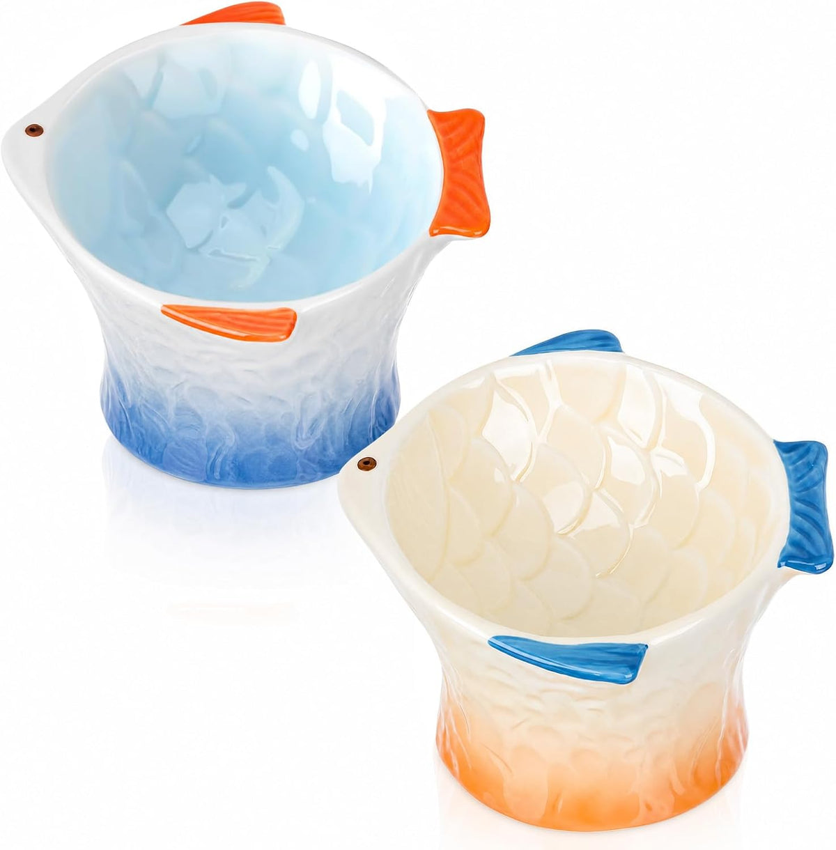 2 Pcs Elevated Cat Bowls, Raised Ceramic Food Bowls, Blue, Green – Essentials for Cats - Blue,Orange