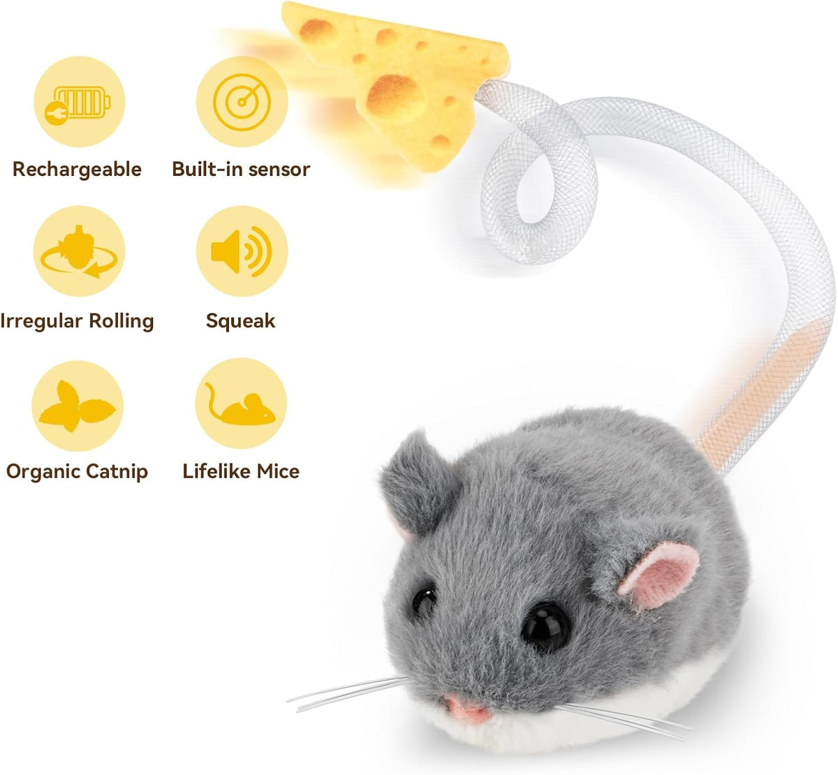 Migipaws Interactive MigiMouse Cat Toy 360° Rolling & Spin with Mesh - Grey - image 4