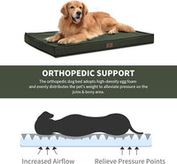 Outdoor All Weather Dog Bed, XXL Waterproof Dog Bed for Large Dogs, Orthopedic Egg Foam Pet Bed Mat with Removable and Washable Oxford Cooling Cover, Dark Green
